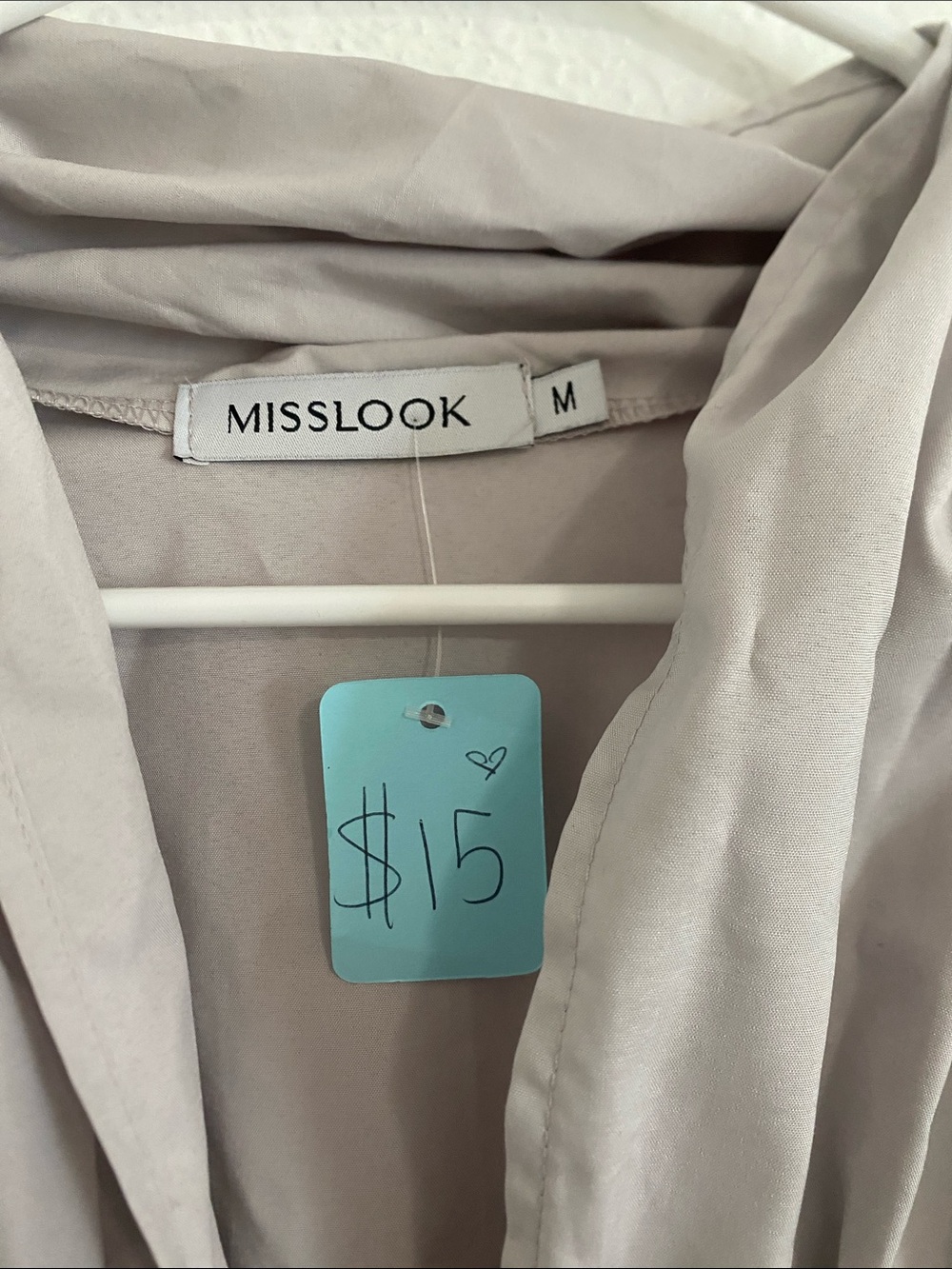 MISSLOOK Taupe Button-Front Ruffle Hem Blouse - Picture 2 of 5